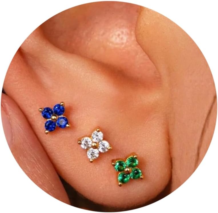 20G/18G/16G Flat Back Earrings Tiny artilage Earring Threadless Tragus Helix Stud Conch Piercing Jewelry - QIAO CrystalQIAO CrystalQIAO Crystal