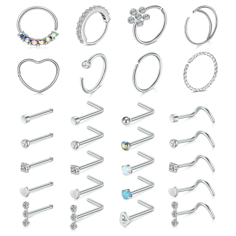20g Nose Rings Hoops And Studs Hypoallergenic 316L Surgical Stainless Steel L Shape