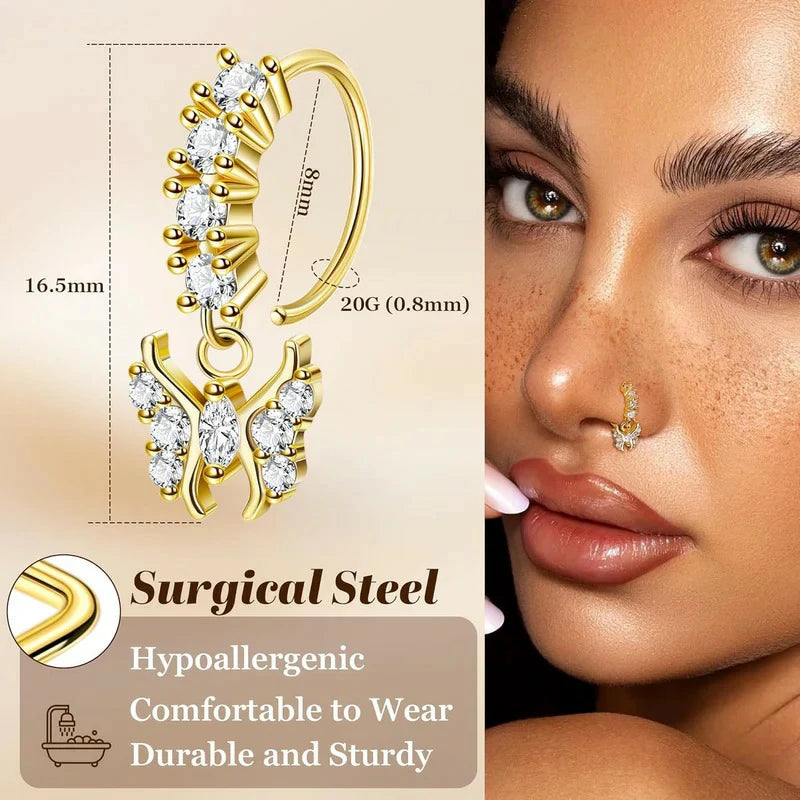 20PCS 20G Surgical Steel Dangle Nose Rings L Shaped Nose Studs Dangling