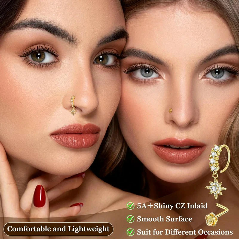 20PCS 20G Surgical Steel Dangle Nose Rings L Shaped Nose Studs Dangling