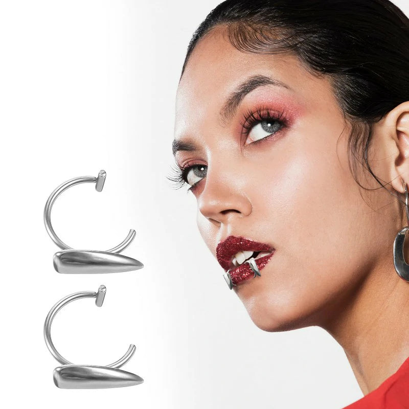 1 PCS Fake Lip Rings Stainless Steel Wolf Teeth Piercing Jewelry Vampire Tooth
