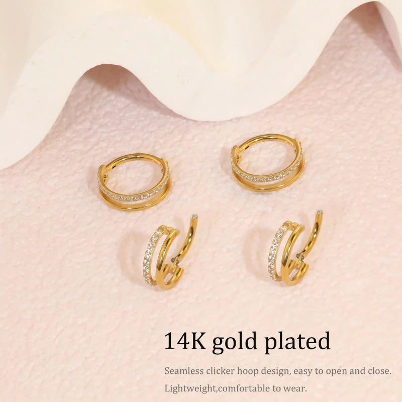 2 PCS Small Cartilage Double-Hoop Helix Conch Piercing Earrings With Cubic Zirconia