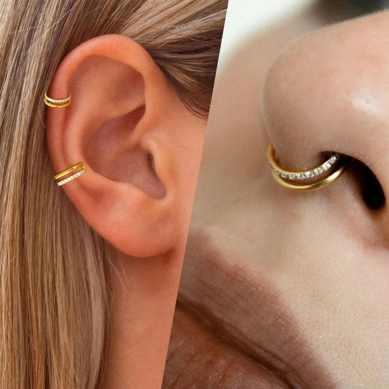 2 PCS Small Cartilage Double-Hoop Helix Conch Piercing Earrings With Cubic Zirconia