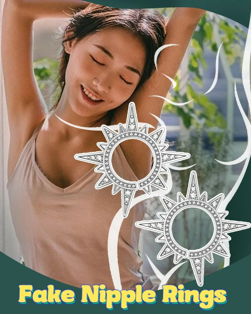 2PCS Sun Fake Nipple Rings Non Piercing Fake Nipple Piercing Ring Clear CZ