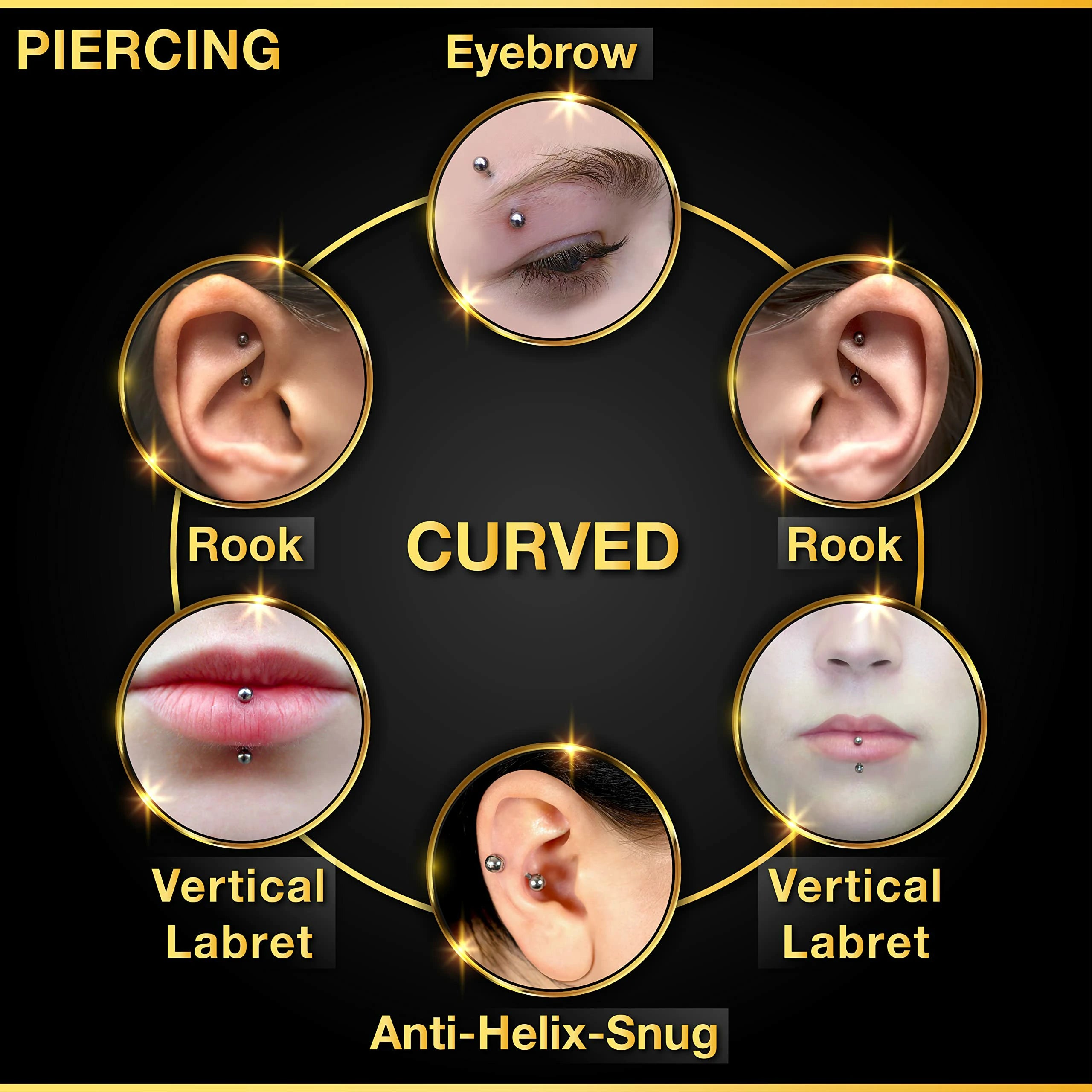 2PCS Surgical Steel Curved Barbell Ring Clear Crystal Ball Tragus Earrings