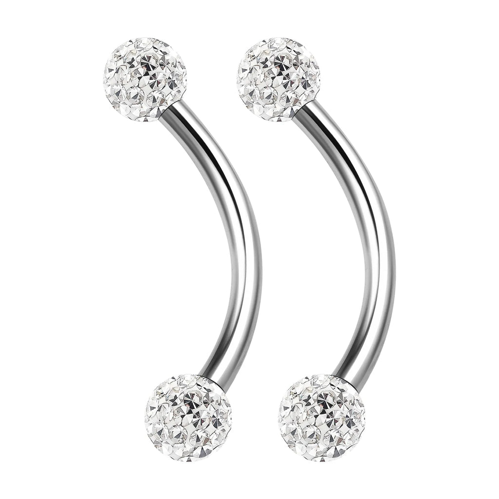 2PCS Surgical Steel Curved Barbell Ring Clear Crystal Ball Tragus Earrings