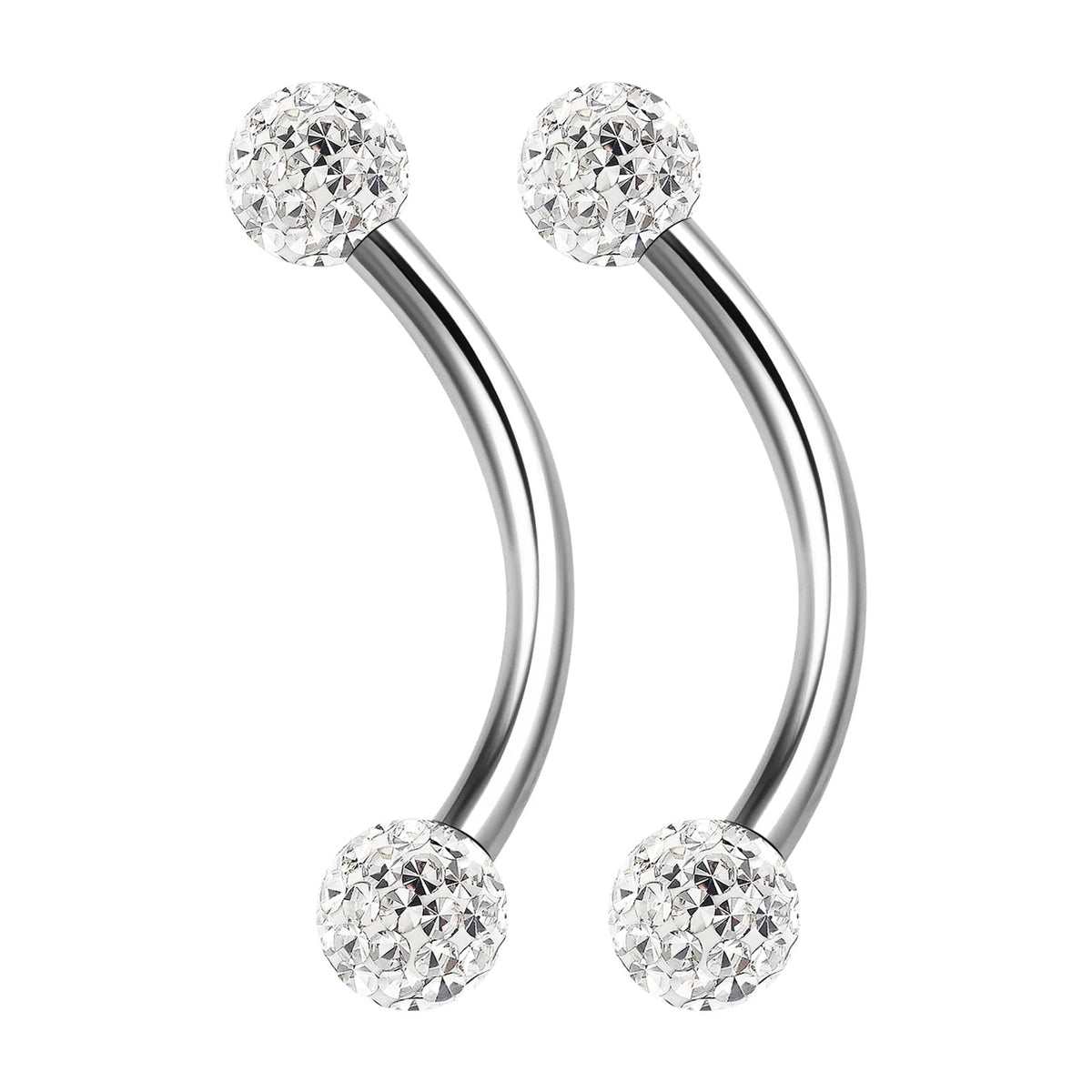 2PCS Surgical Steel Curved Barbell Ring Clear Crystal Ball Tragus Earrings