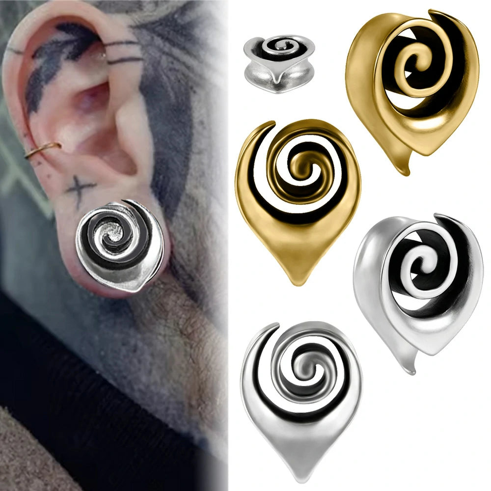 2PCS Vortex Gauges Plugs Tunnels Hypoallergenic 316 Stainless Steel Ear Plugs Tunels Gauuges