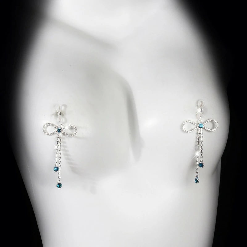 2 Pcs Bow Faux Nipple Rings for Women, Non-Piercing Dangle Nipple Ring