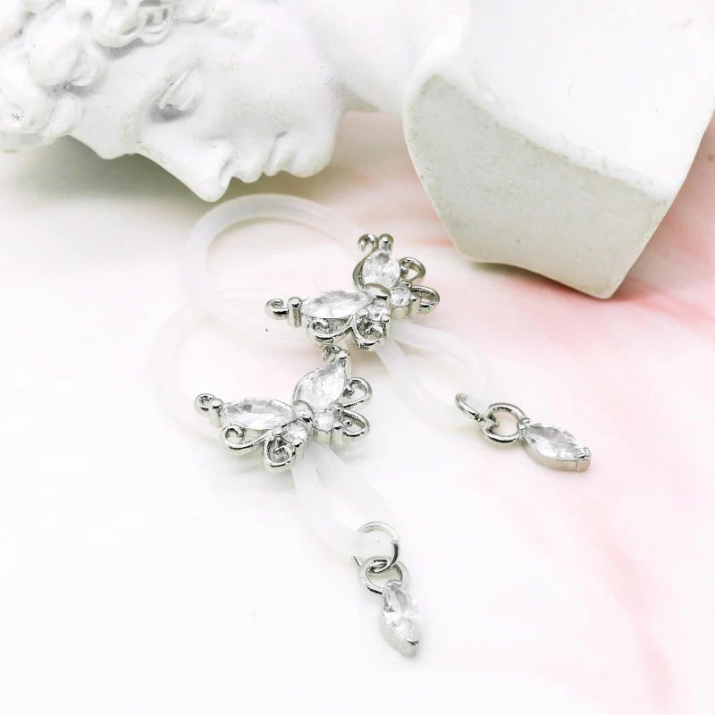 2 Pcs Butterfly Fake Nipple Rings CZ Nipple Noose Nipple Jewelry