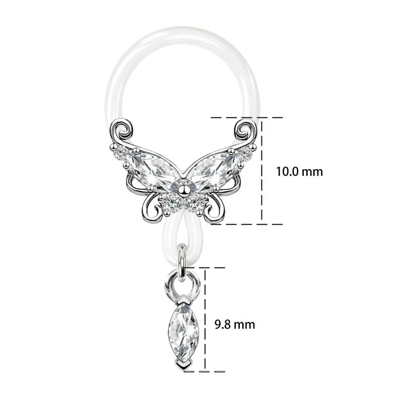 2 Pcs Butterfly Fake Nipple Rings CZ Nipple Noose Nipple Jewelry