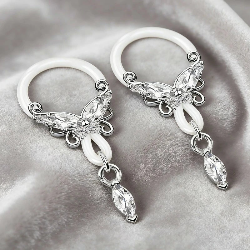 2 Pcs Butterfly Fake Nipple Rings CZ Nipple Noose Nipple Jewelry