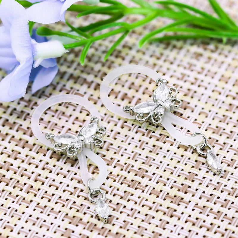 2 Pcs Butterfly Fake Nipple Rings CZ Nipple Noose Nipple Jewelry