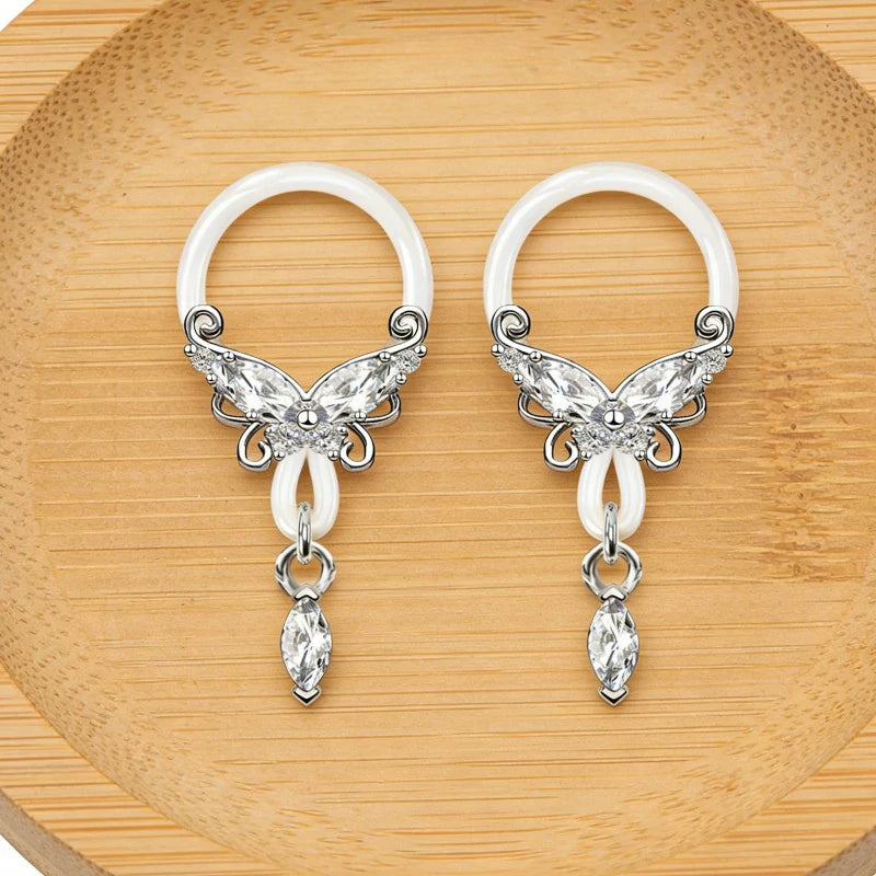 2 Pcs Butterfly Fake Nipple Rings CZ Nipple Noose Nipple Jewelry
