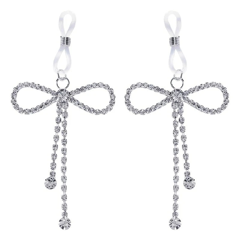 2Pcs Rhinestone Bowknot Fake Nipple Rings