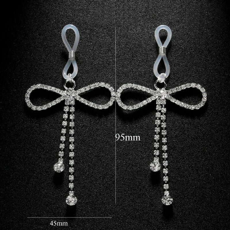 2Pcs Rhinestone Bowknot Fake Nipple Rings