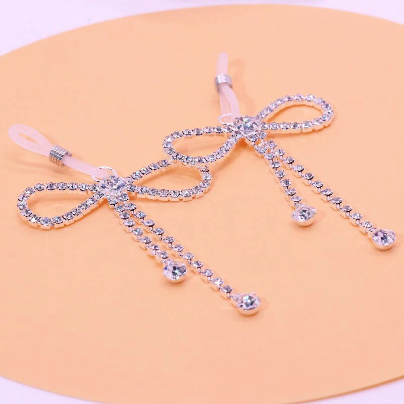 2Pcs Rhinestone Bowknot Fake Nipple Rings