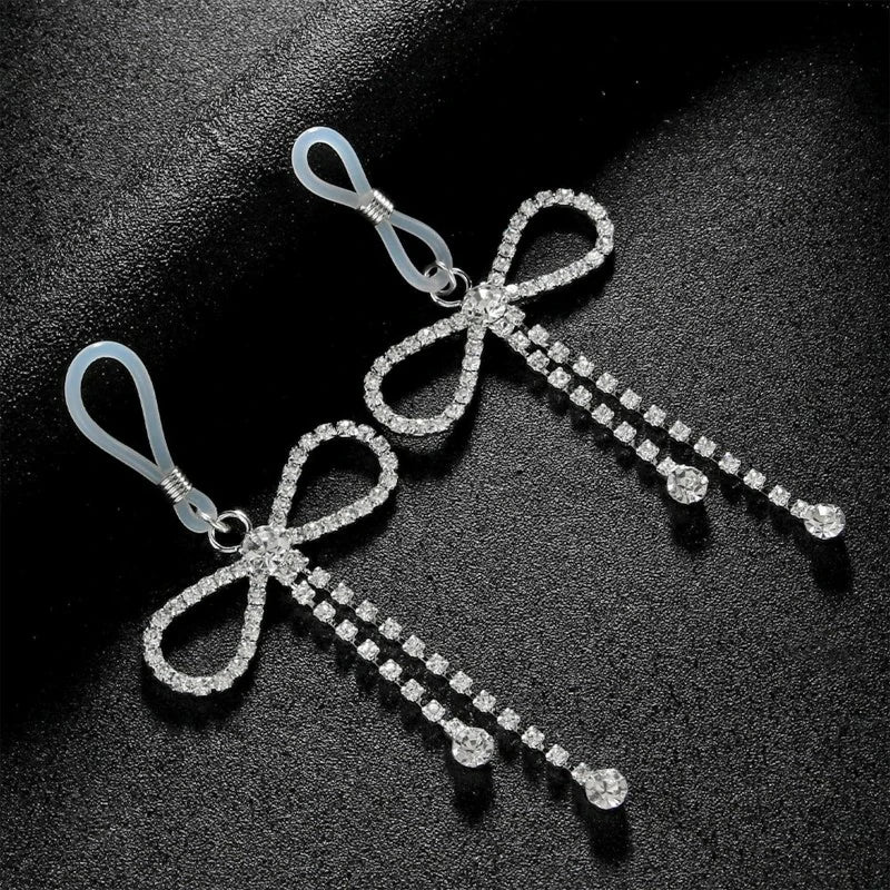 2Pcs Rhinestone Bowknot Fake Nipple Rings