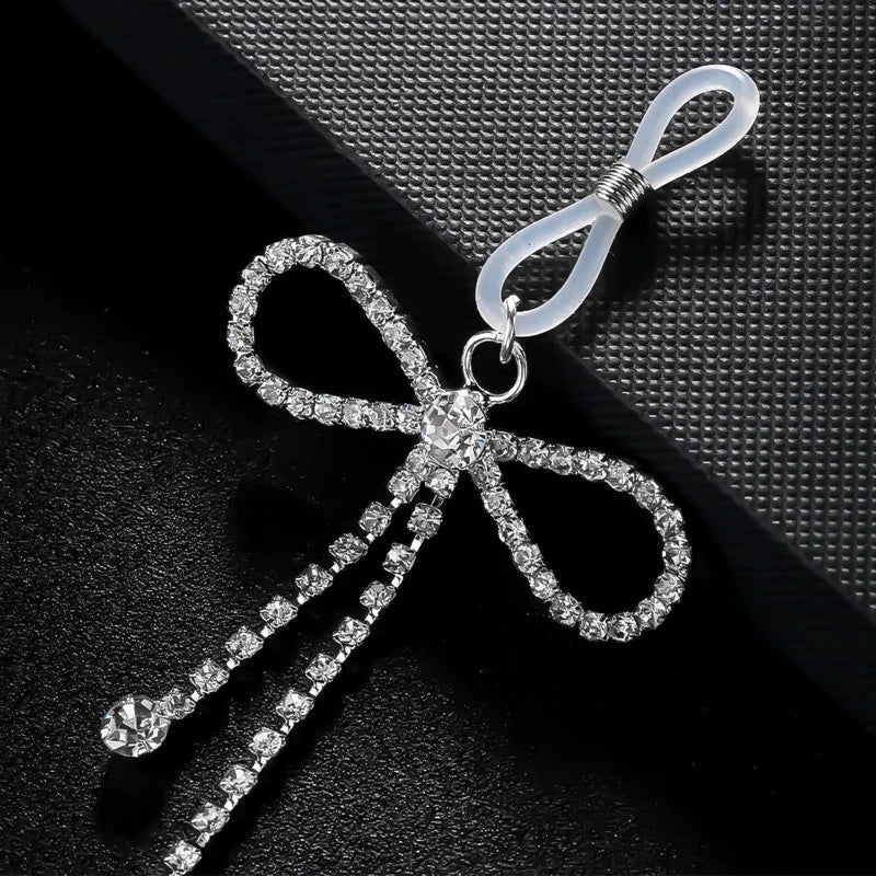 2Pcs Rhinestone Bowknot Fake Nipple Rings