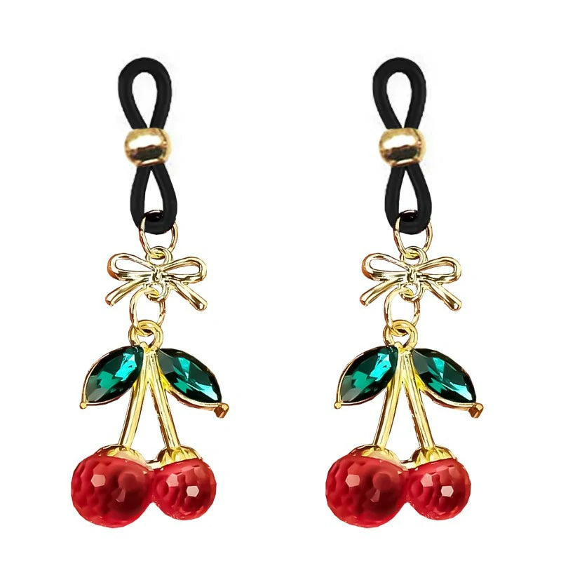 2 Pcs Rhinestone Cherry Fake Nipple Rings