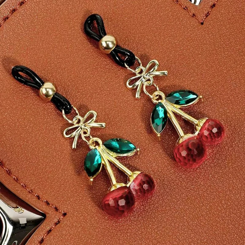 2 Pcs Rhinestone Cherry Fake Nipple Rings