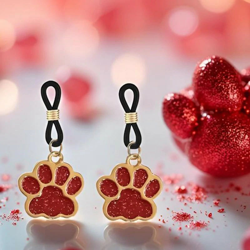 2 Pcs Rhinestone Dog's Paw Fake Nipple Rings