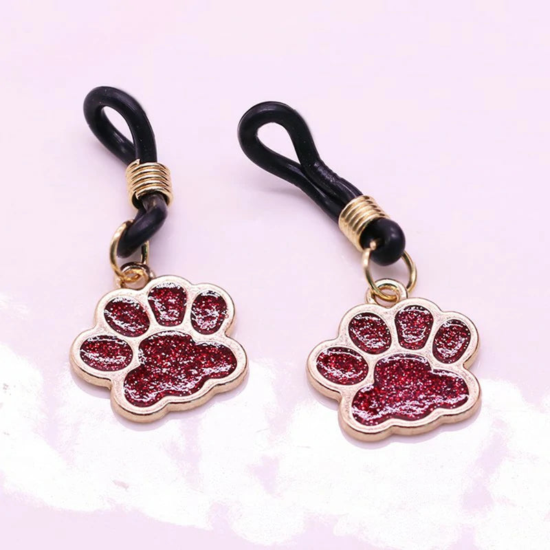 2 Pcs Rhinestone Dog's Paw Fake Nipple Rings