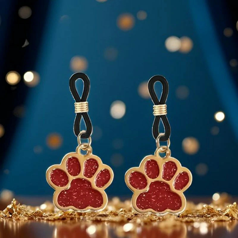 2 Pcs Rhinestone Dog's Paw Fake Nipple Rings