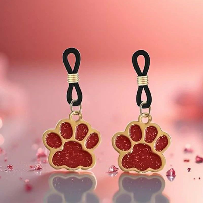 2 Pcs Rhinestone Dog's Paw Fake Nipple Rings