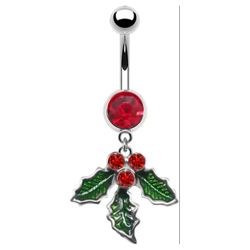 14G Cute  316L Surgical Steel Christmas Tree Hat Jingle Bells Snowflake Barbell Ring