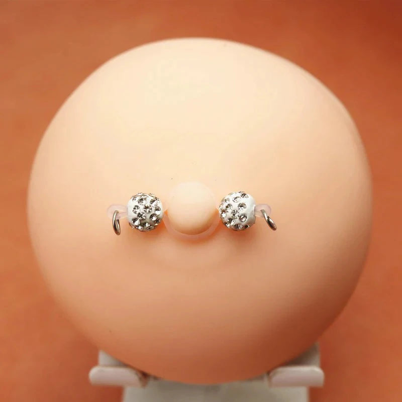 1 Pair Non-Piercing Nipple Rings Rhinestones Faux Nipple Barbells Adjustable Fake Nipple Chain Body Jewelry