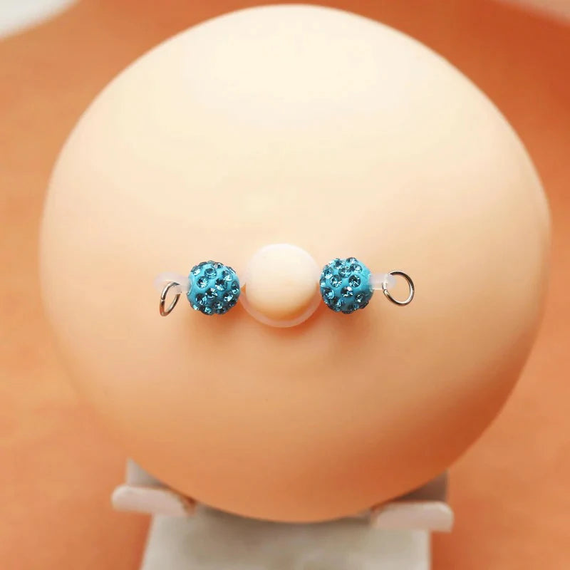 1 Pair Non-Piercing Nipple Rings Rhinestones Faux Nipple Barbells Adjustable Fake Nipple Chain Body Jewelry