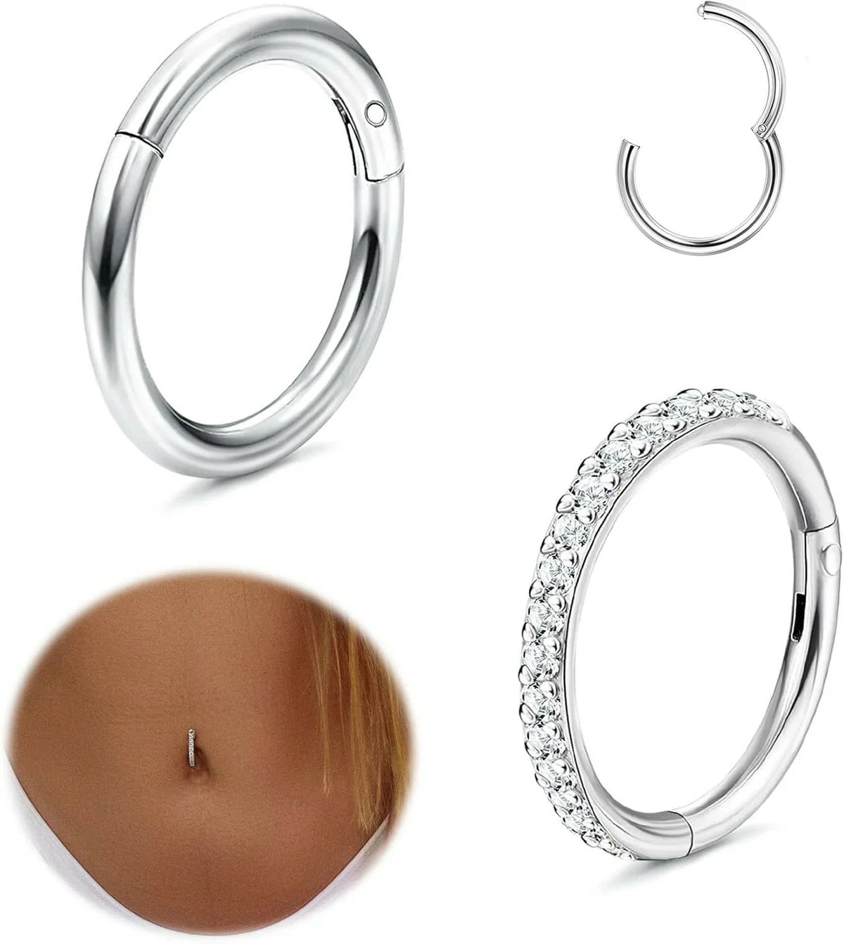 2Pcs Surgical Stainless Steel Clicker CZ Heart Butterfly Dangle Navel Rings Belly