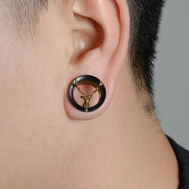 6mm-25mm 2PCS Black Stainless Steel Deer Tunnels Gauges Stretcher Tunnel Ear Plug