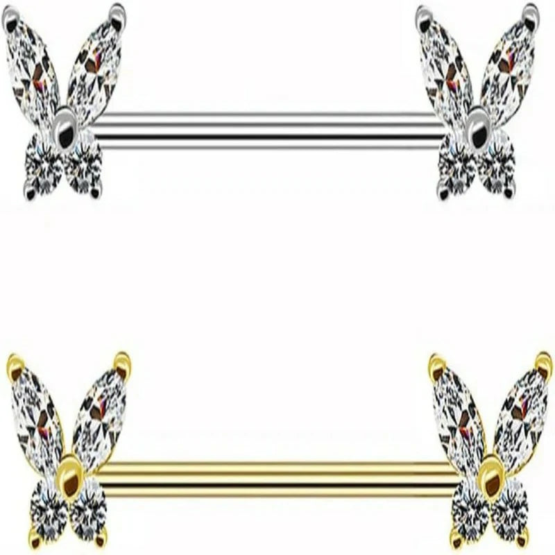 Butterfly Flower 14G Stainless Steel Piercing Nipple Rings Set Bee Flower Straight Barbell