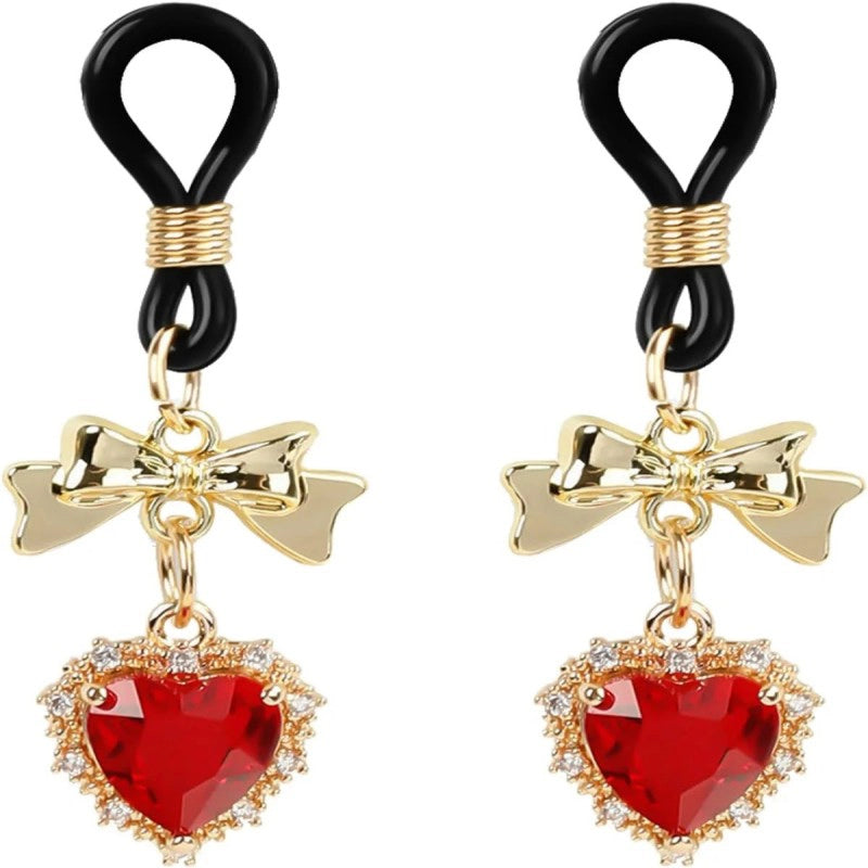 2Pcs Rhinestone Bowknot Fake Nipple Rings Non-Piercing Dangle Nipple Ring