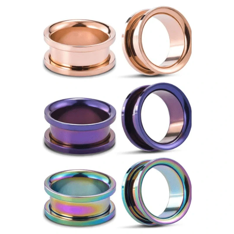 3 or 4 Pairs Stainless Steel Screw Fit Large Flared Shape Ear Gauges