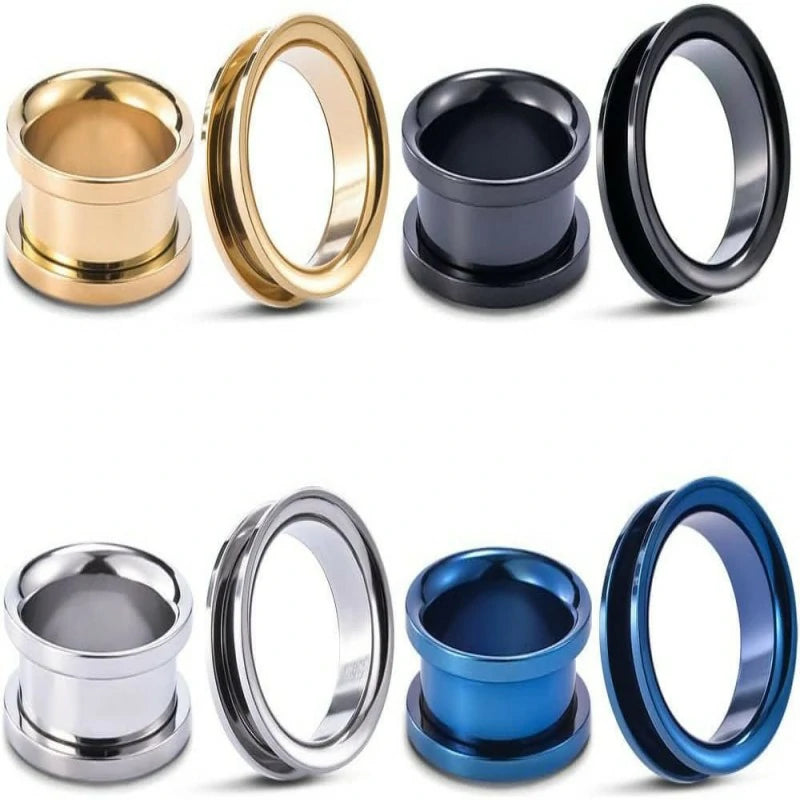3 or 4 Pairs Stainless Steel Screw Fit Large Flared Shape Ear Gauges