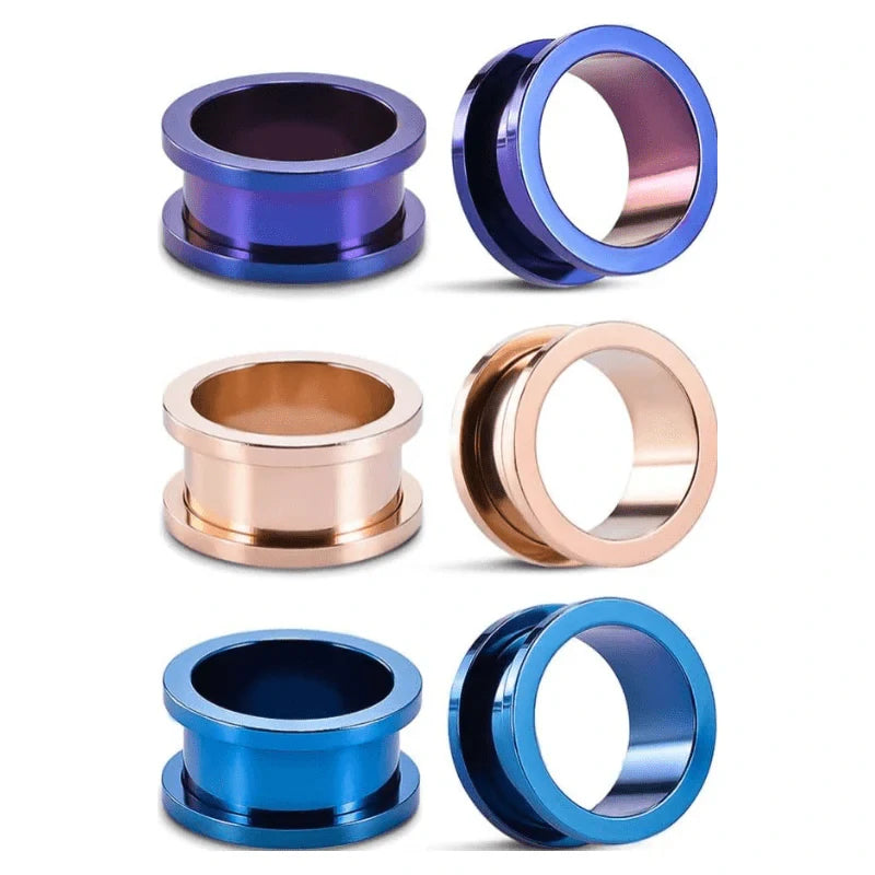 3 Pairs Stainless Steel Ear Gauges Color Ear Plugs Stretching Kit