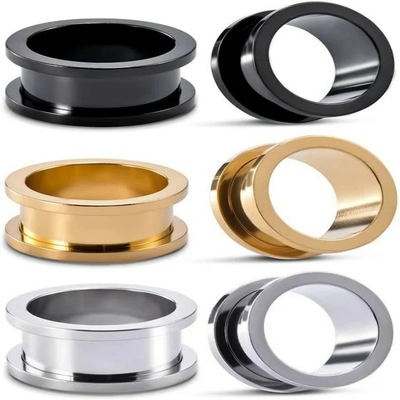 3 Pairs Stainless Steel Ear Gauges Color Ear Plugs Stretching Kit