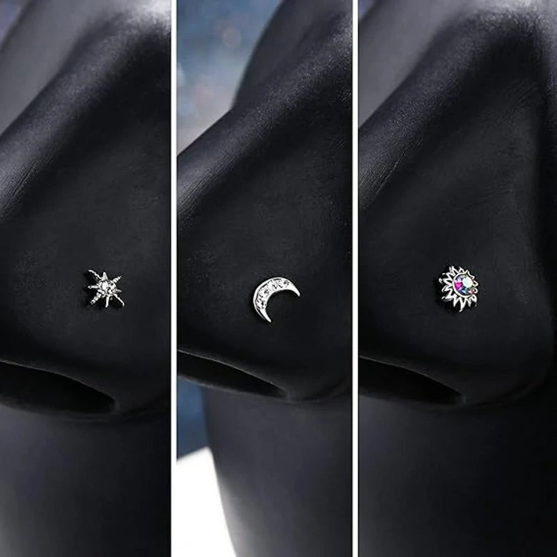 20G Surgical Steel Nose Ring L Shaped Nose Piercing Jewelry Hypoallergenic CZ set