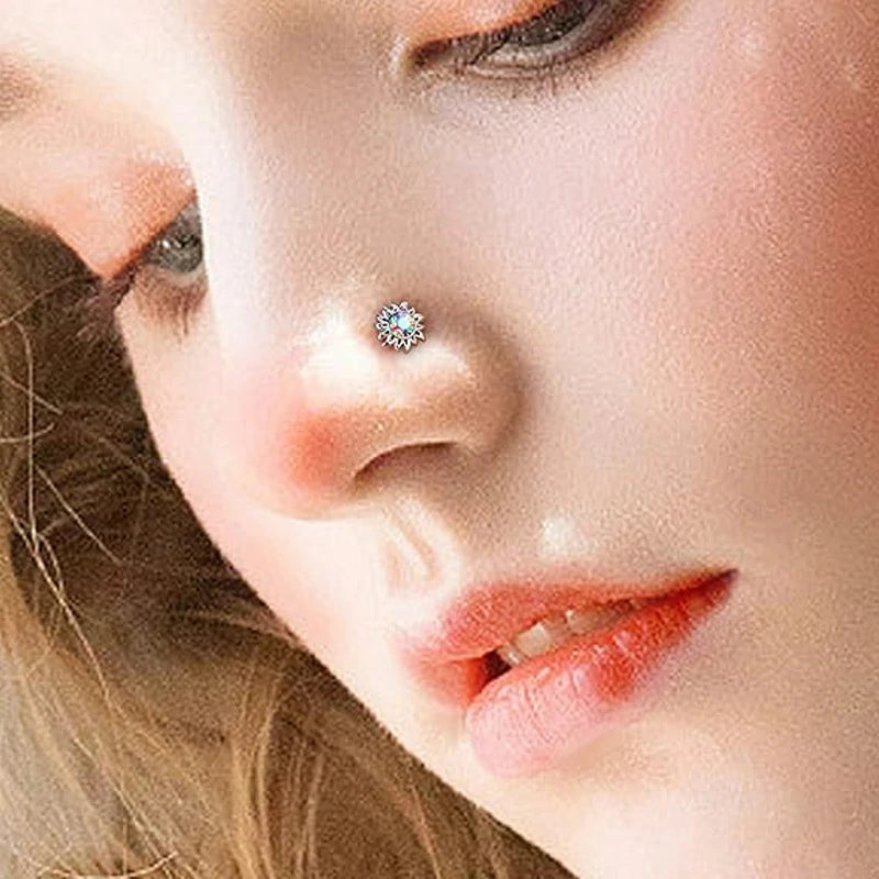 20G Surgical Steel Nose Ring L Shaped Nose Piercing Jewelry Hypoallergenic CZ set