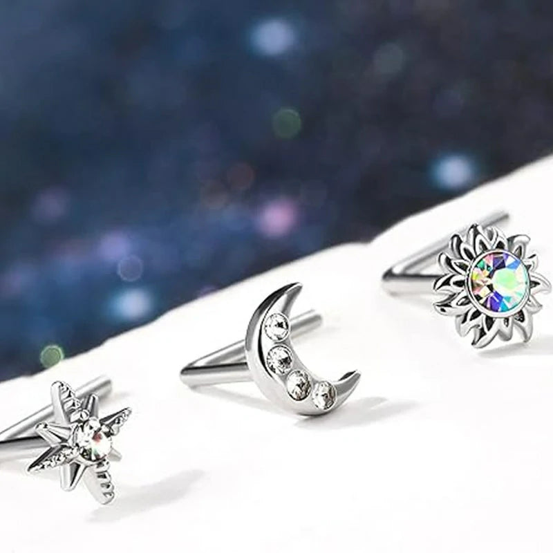 20G Surgical Steel Nose Ring L Shaped Nose Piercing Jewelry Hypoallergenic CZ set