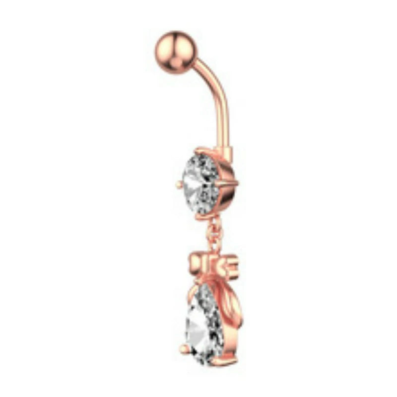 316L Stainless Steel Crystal Bow Butterfly Belly Ring Sparkling Navel Curved Barbell Navel Piercing