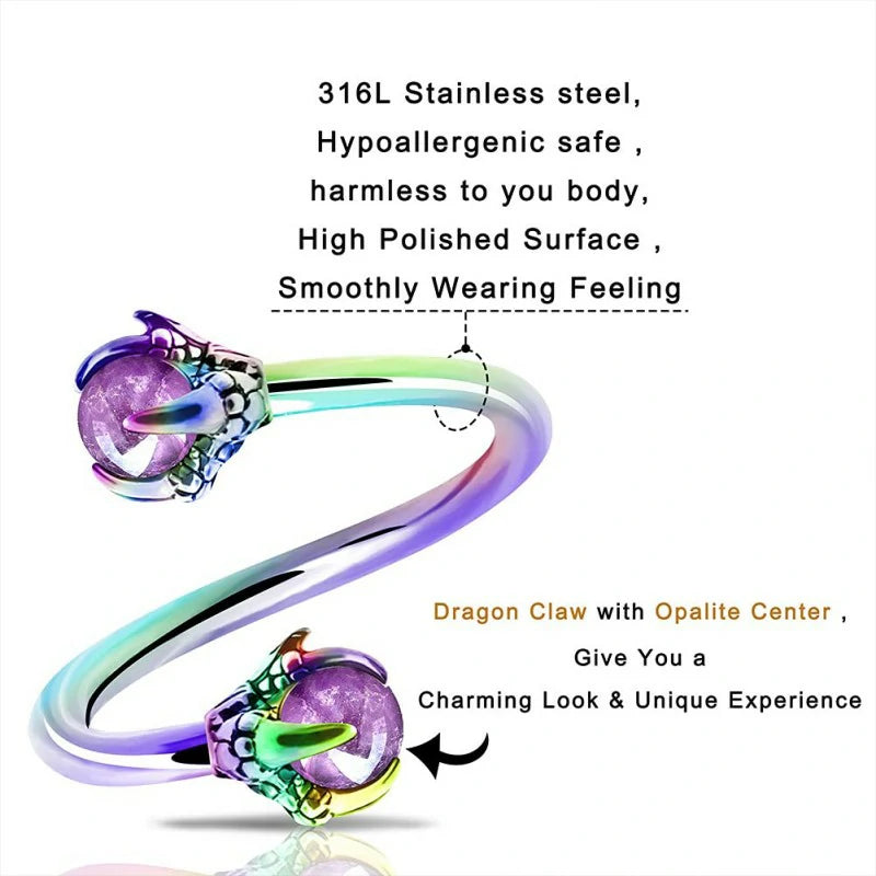 316L Stainless Steel Dragon Claw with Opalite Center 16G Twist Lip Labret Cartilage Upper Lobe