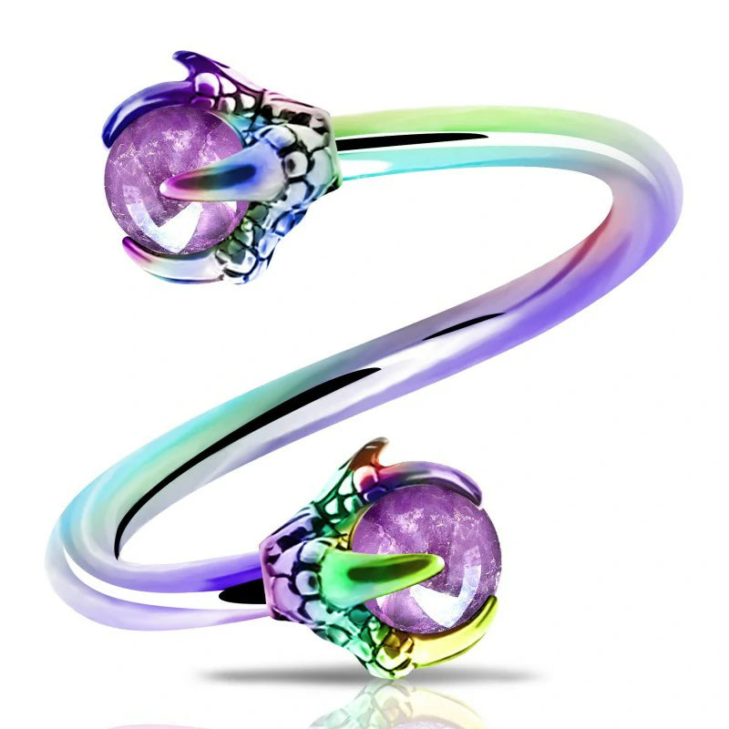 316L Stainless Steel Dragon Claw with Opalite Center 16G Twist Lip Labret Cartilage Upper Lobe