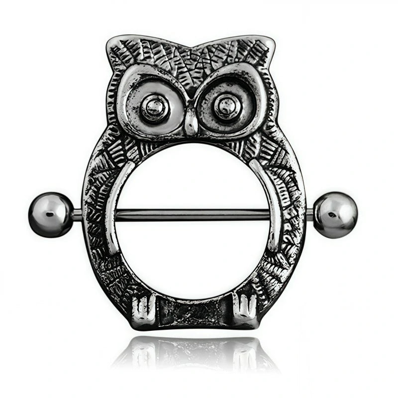 316L Stainless Steel Red and Blue Ombre Crystal Owl Nipple Barbells