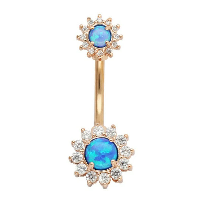 316L Surgical SS 14G White Blue Sun Flower CZ Opal Body Jewelry Shiny Belly Button Rings