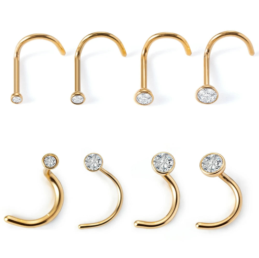 316L Surgical Stainless Steel Nose Studs, Nickel-free Lead-free L Shaped Corkscrew Nose Piercing Jewelry CZ