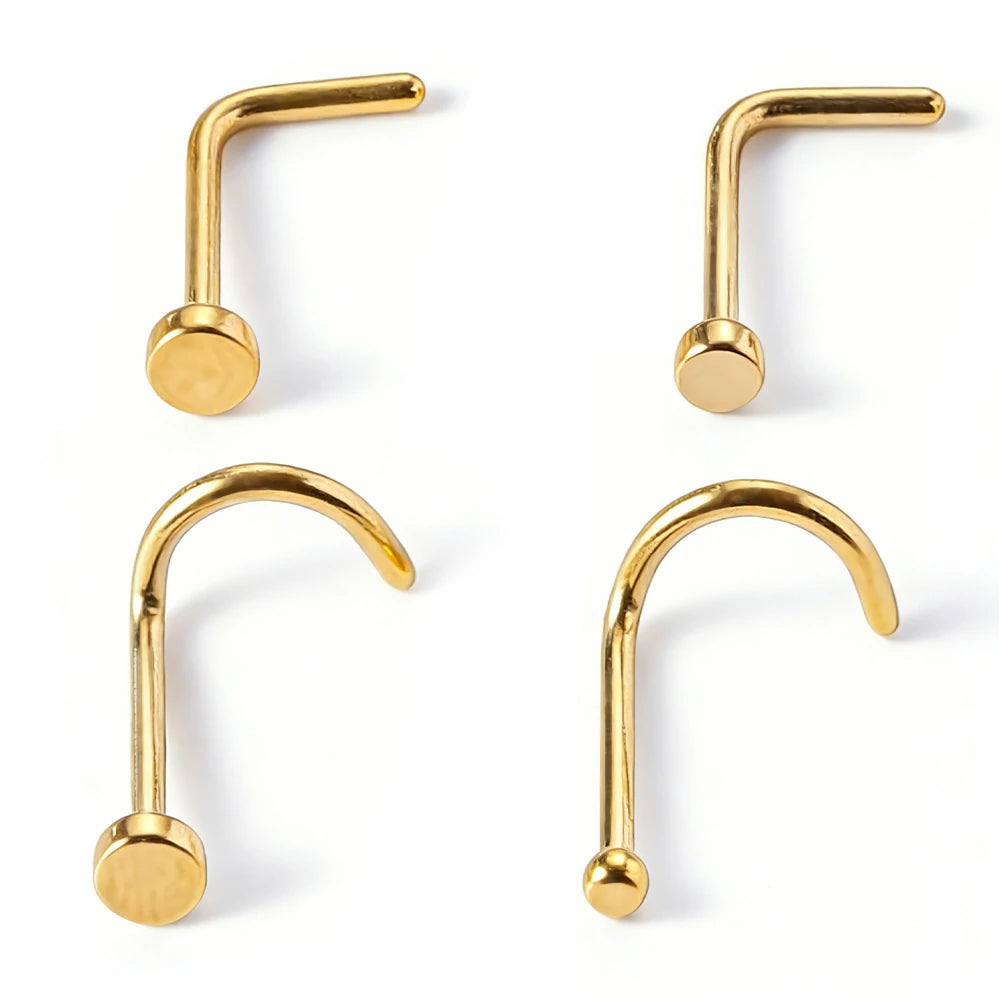 316L Surgical Stainless Steel Nose Studs, Nickel-free Lead-free L Shaped Corkscrew Nose Piercing Jewelry CZ